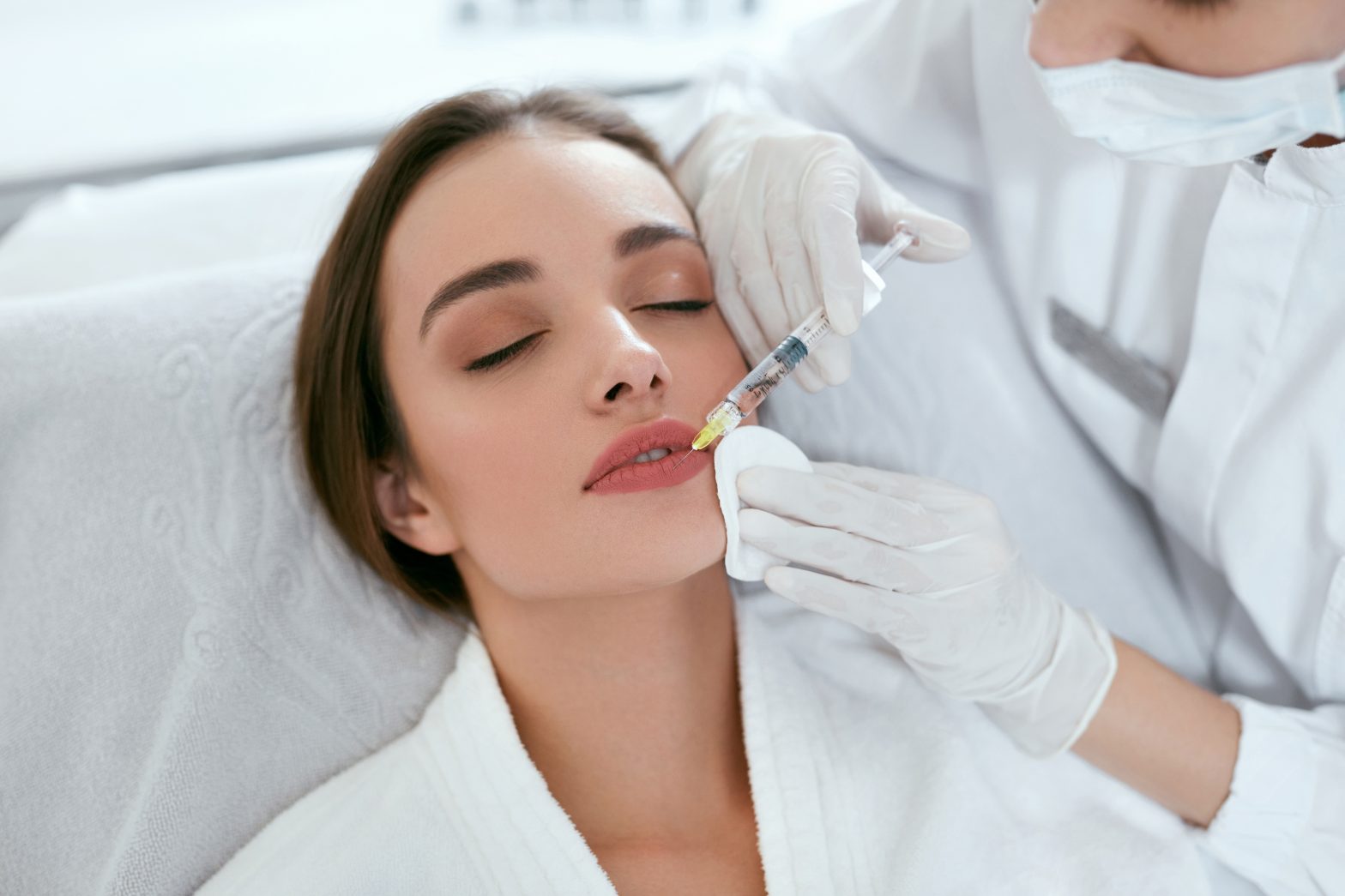 Lip Augmentation. Woman Getting Beauty Injection For Lips, Facial Beauty Procedure. High Resolution